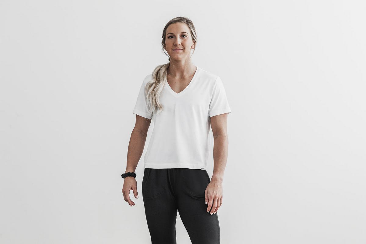 Nobull Lightweight V-Neck Women's T Shirts White | Australia (PN9821)